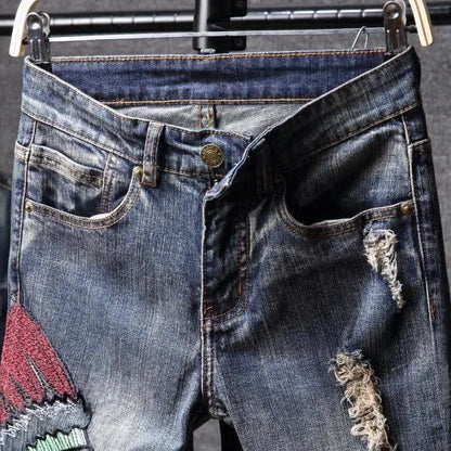Spring and Autumn fashion trend printed straight-leg stretch denim jeans for men comfortable casual sports high-quality jeans