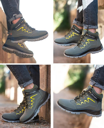 Waterproof  Indestructible Men Safety Shoes Construction Steel Toe Work Boots Non Slip Navy Platform Botas For Men Shoes