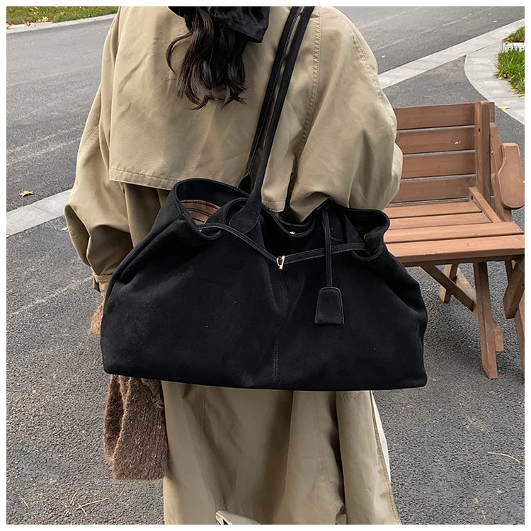 Velvet Zipper 2024 New Product Large Tote Bag Solid Large Capacity Popular Fashion Shoulder Bag Soft Simple Commuter Handbag