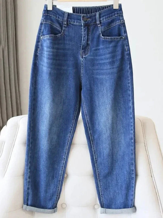 Casual Harem Jogger Jeans Elastic High Waist Denim Trousers