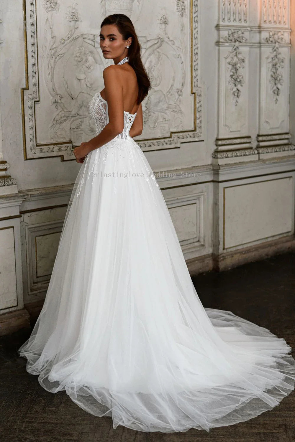 Neckline Beaded Lace Bridal Grown A Line Wedding Dresses Sweep Train Custom Made 2025 Vestido De Noival