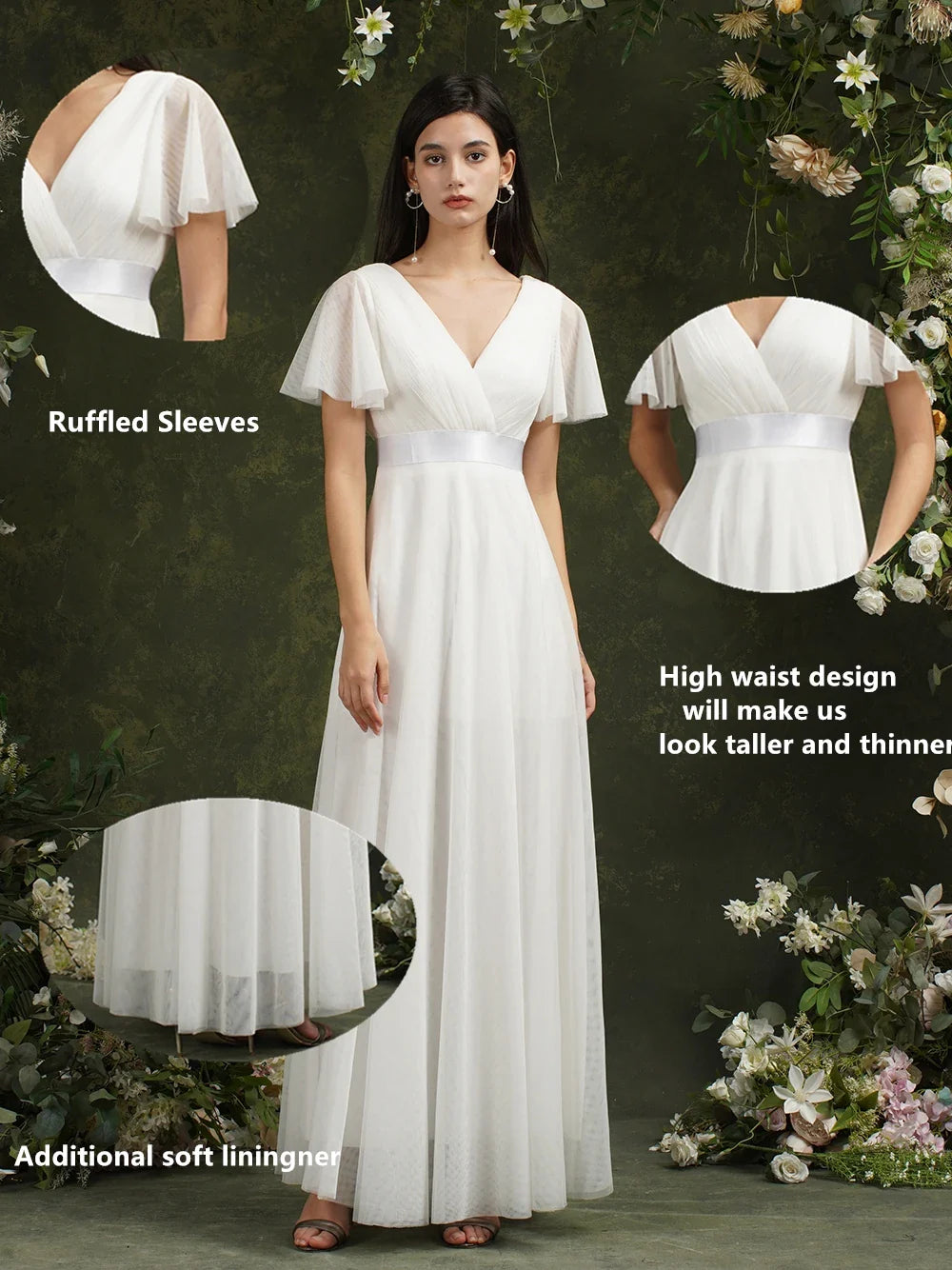 Empire Evening Dresses Cross V-Neck Tulle Short Sleeve Sashes Wedding Dress Sexy Backless Women's Formal Party Gowns