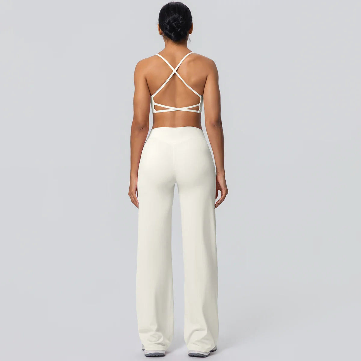 Women Gym Sports Yoga Suit Sexy Beautiful Back Yoga Underwear With Chest Pad Solid Color High Waisted Wide Leg Pants Yoga Set