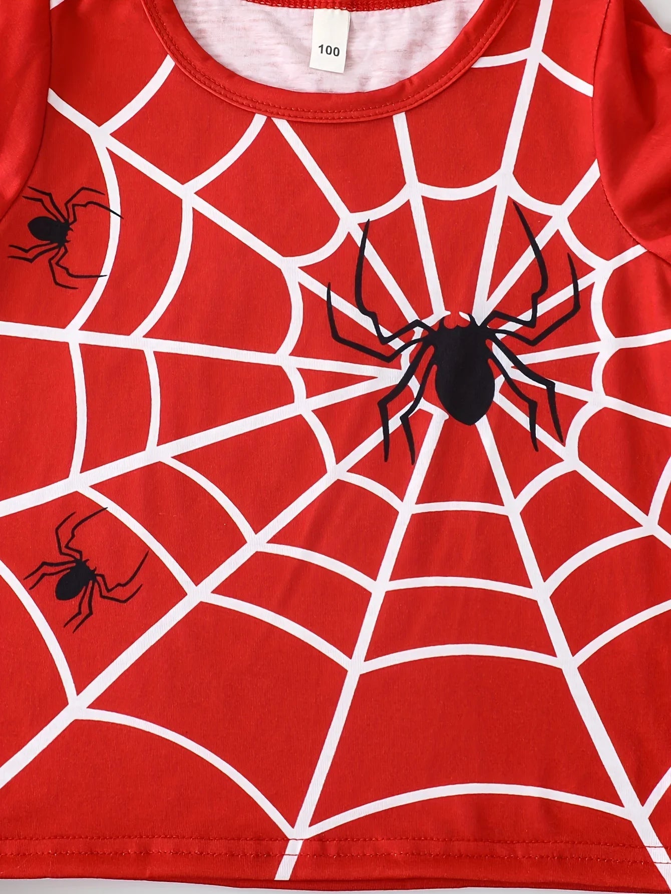Boys summer "Spider Web" fashionable personality trend pattern round neck short sleeves & shorts & spider bag three-piece set