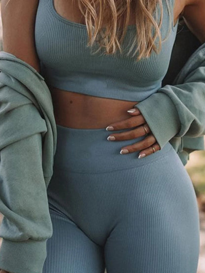 Seamless Rib Yoga Clothes Women Workout Clothes Quick-Drying Breathable Sweatshirt Yoga Suit