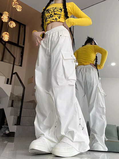 2026 New American Style Large Pocket Cargo Pants Women's Spring Summer Wide Leg Pants Loose Slimming Casual Sports Pants