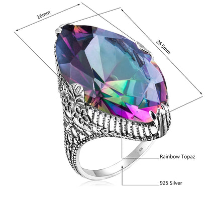 Marquise Stone Amethyst Ring 925 Antique Silver For Women Trend Luxury Party Jewelry Birthstone Gems Unique Handmade Gift