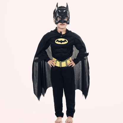 Kids Boy Bat Cosplay Jumpsuit Hero Costume Suit with Cape Mask Men Superhero Wayne Cosplay High Quality Halloween Carnival Party