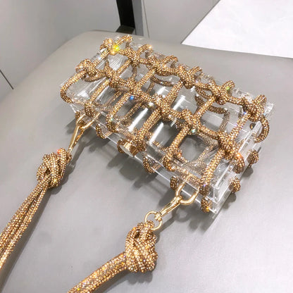 Bolsa de Noite com Alça e Strass Prateada de Cristal Feita à Mão para Mulheres, Bolsas e Bolsas de Mão de Designer de Luxo para Banquete