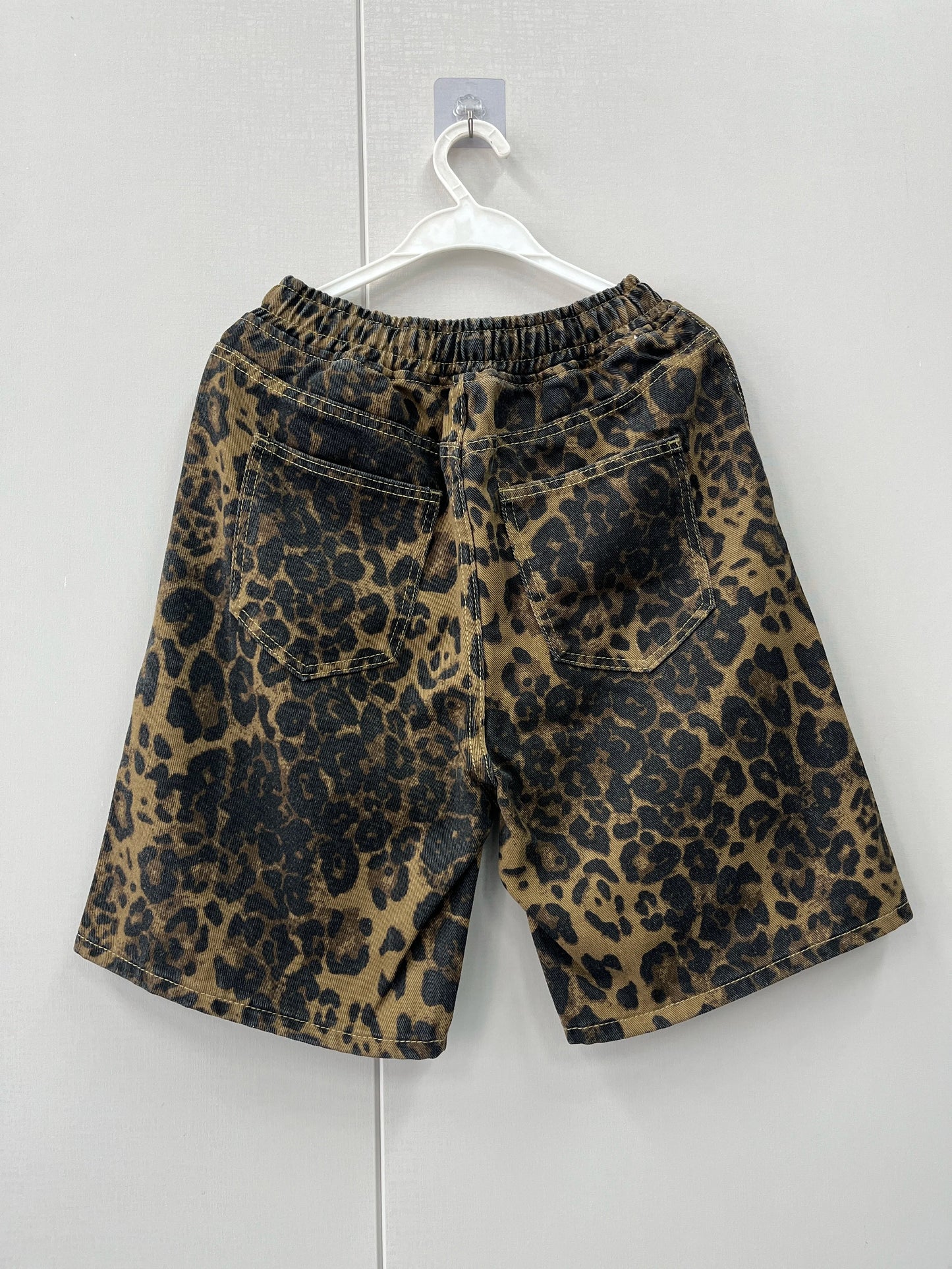 Men Leopard Denim Shorts Summer Thin American High Street Drawstring Casual Pants Loose Popular Versatile Handsome Trousers