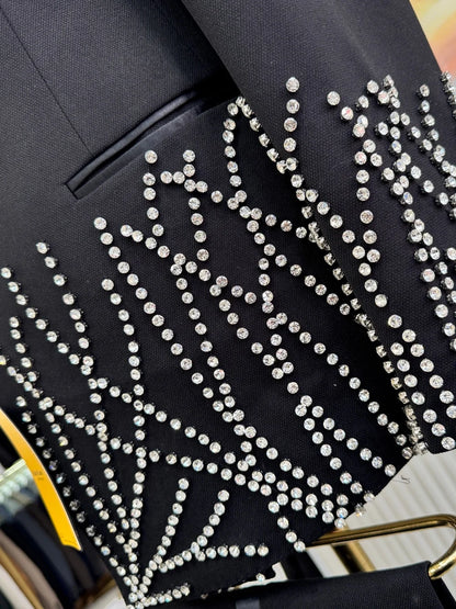 Men's Silver Beaded Suit Set 2 Pieces Formal Party Wear Premium Double Breasted Tuxedo For Men Elegant Slim Fit Suits S-3XL