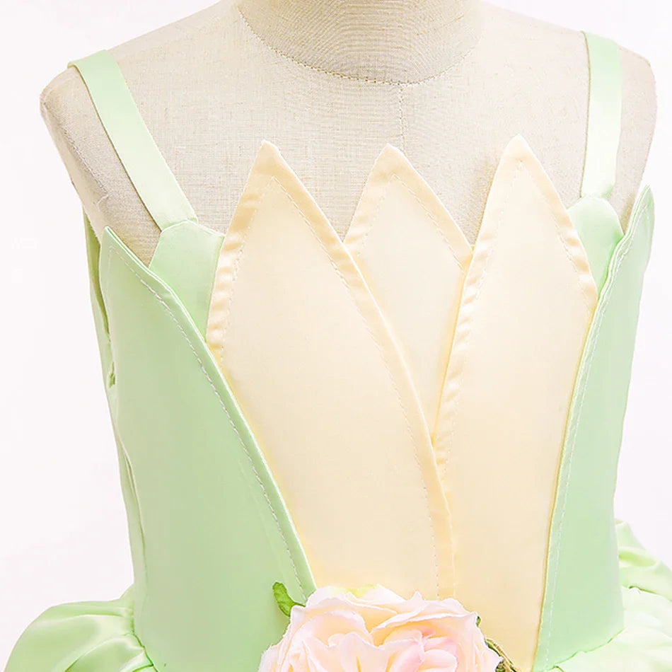 Tiana Fancy Girls Princess Costume Kid Carnival Dress Cosplay Floral LED Light Up Clothing Halloween Girls Christmas Party 2-11T