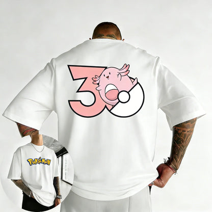 30th Anniversary Chansey Printed T-shirt Summer New Men's and Women's Harajuku Large Loose Casual Short Sleeve Top