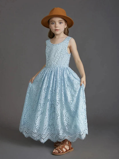 Princess Girls Lace Bohemia Long Dresses Baby Kids Flower Wedding Party Dress Cotton Lining Vestidos Costume Children Clothing