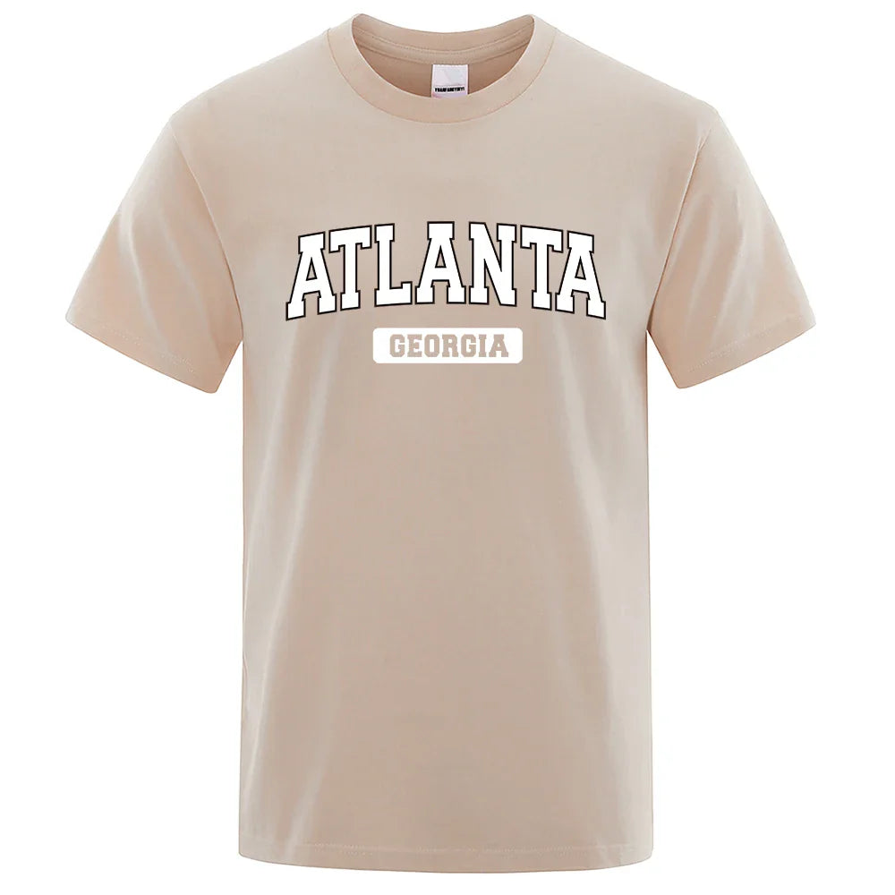 Atlanta Georgia Usa City Letter Tops Men Summer Oversize T-Shirts Cotton Loose T Shirts Fashion Breathable Male Short Sleeves