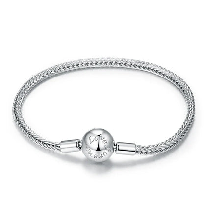 925 Sterling Silver Zircon Rose Buckle Bracelet Snake Chain for Women Bead Charm DIY Chic Jewelry Gift BSB096
