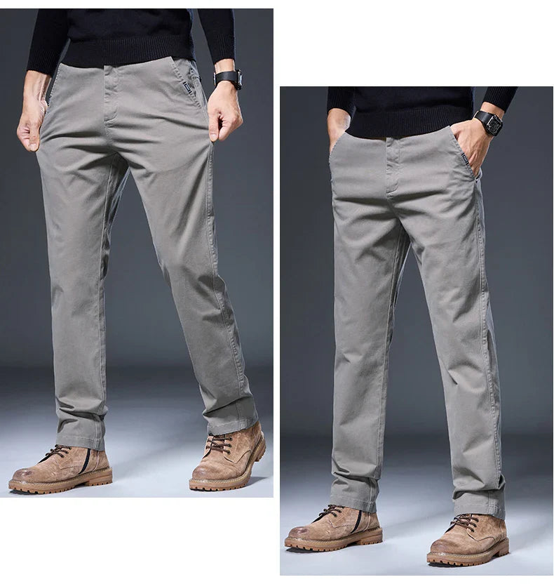 Spring Autumn Male Casual Pants Korean Mens Clothing Business Straight Work Trousers Solid Color Classic Versatile Man Pants