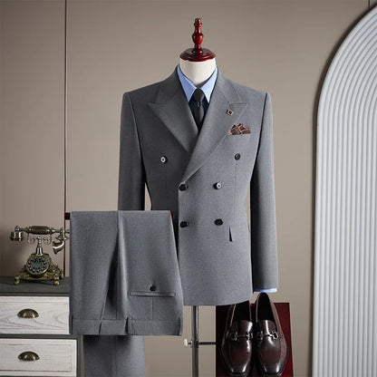 Conjuntos de terno slim fit masculino elegante formal para festas e negócios, traje de noite masculino de alta qualidade, blazer e calça, 2 peças