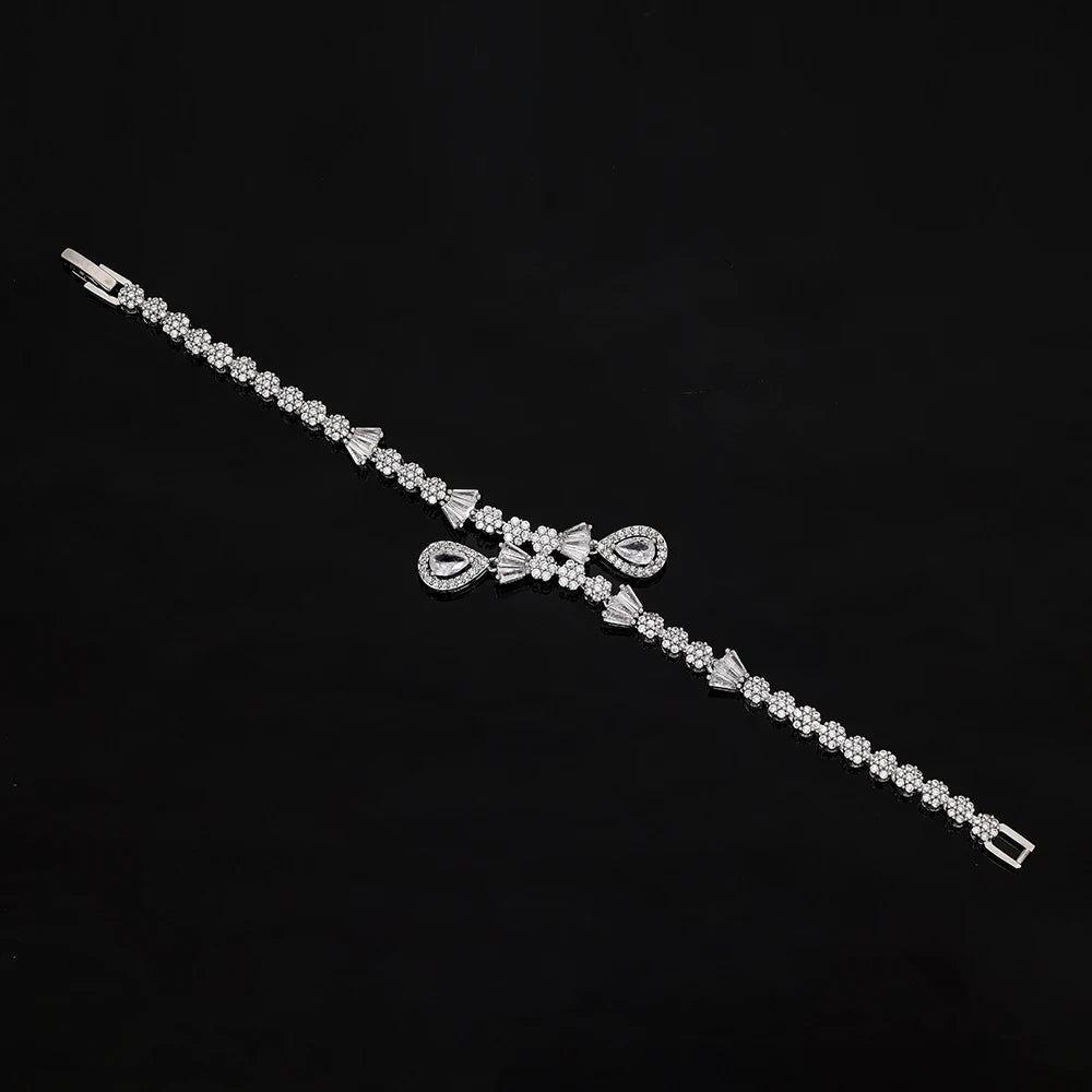 Double Layers Necklace Earring 4 Pieces Sets Luxury Cubic Zirconia Dubai Nigeria Wedding Bridal Jewelry Sets