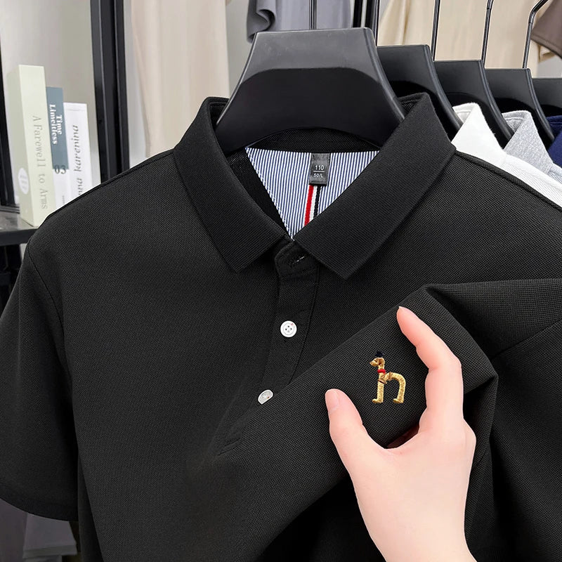 Brand Design Men's Polo Shirt Lapel Short Sleeve T-Shirt Summer New Exquisite Dog Embroider Fashion Business Handsome Men's Wear