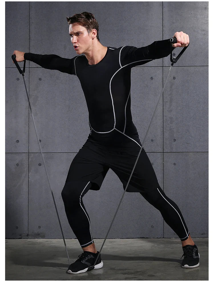 Mens Gym Compression Leggings Sport Training Pants Dry Fit Running Tights Fitness Basketball Jogging Workout Trousers Polyester