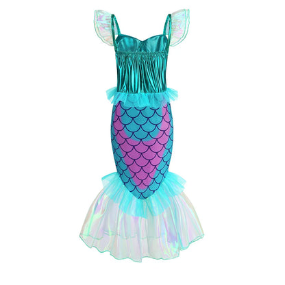 Blue Red Purple Three Colors Mermaid Flying Sleeve Fishtail Beautiful Dress For Girl Summer Beach Party Cool Swimsuit Set