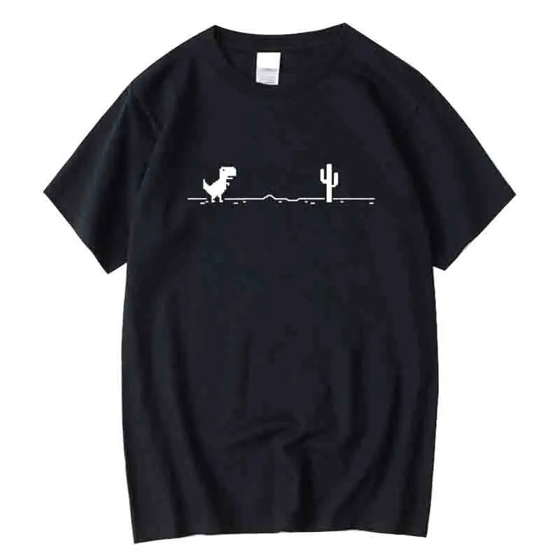 Camiseta Masculina de Alta Qualidade 100% Algodão com Estampa Divertida de Dinossauro Gola Careca Solta Verão Fresca Masculina Manga Curta Camiseta Masculina Top