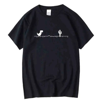 Camiseta Masculina de Alta Qualidade 100% Algodão com Estampa Divertida de Dinossauro Gola Careca Solta Verão Fresca Masculina Manga Curta Camiseta Masculina Top