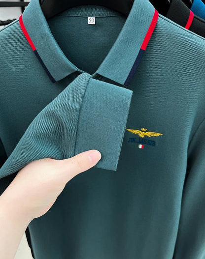 Spring and Autumn new 100% cotton long sleeved men's polo shirt brand high-end embroidered comfortable breathable casual T-shirt
