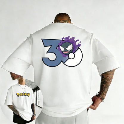 30th Anniversary Gastly Printed T-shirt Summer New Men's and Women's Loose Casual Hip Hop Trendy Short Sleeve Top