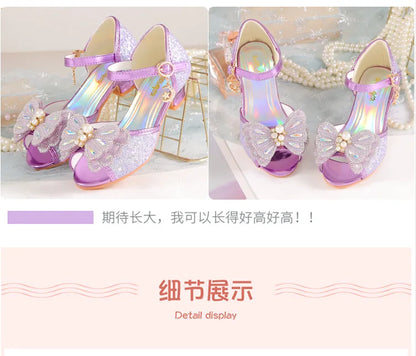 Children's Princess Shoes Summer New Girls' Performance High Heels Fashion Pearl Bow Baby Crystal Sandals