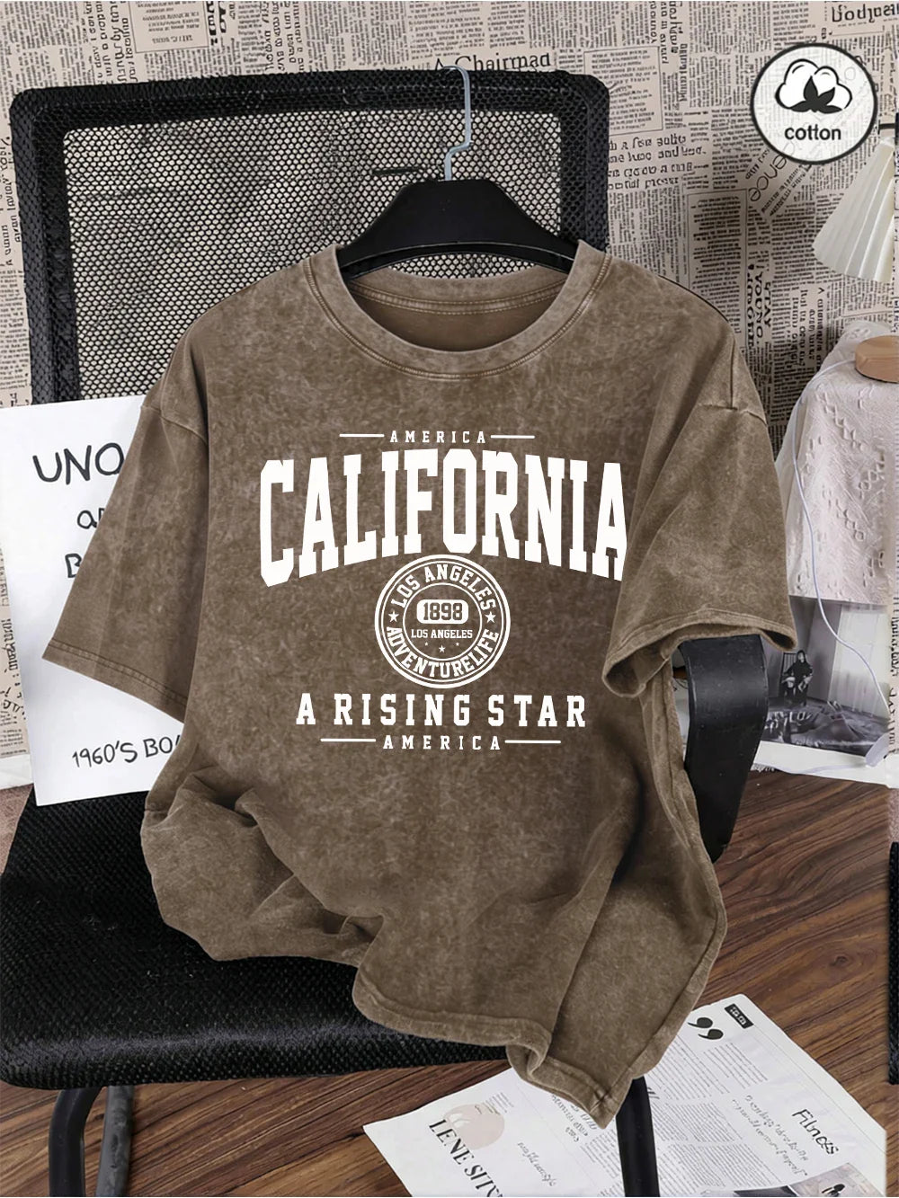 America California City Letter Washed T-Shirts Mens Oversized Cotton T Shirt Summer Short Sleeve O-Neck Tops Casual Male Tees