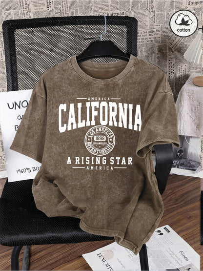 America California City Letter Washed T-Shirts Mens Oversized Cotton T Shirt Summer Short Sleeve O-Neck Tops Casual Male Tees