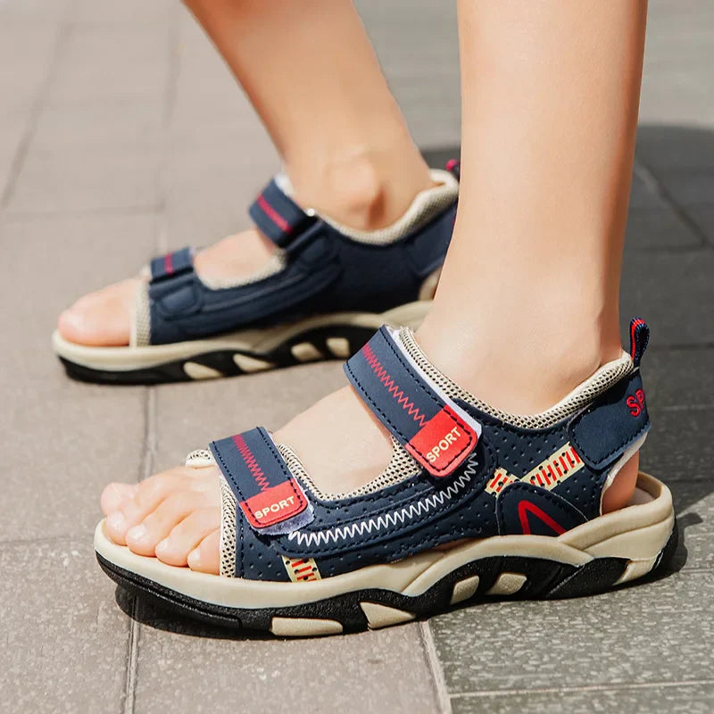New Design Kids Sandals Boys Barefoot Shoes Summer Beach Waterproof Casual Sneaker PU Leather Sports Sandals for Boy 4-12 Years