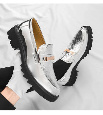 British Style Gold Luxury Loafers For Man Leather Shoes Design Pointed Toe Men's Dress Shoes Casual Wedding Formal Shoes Men