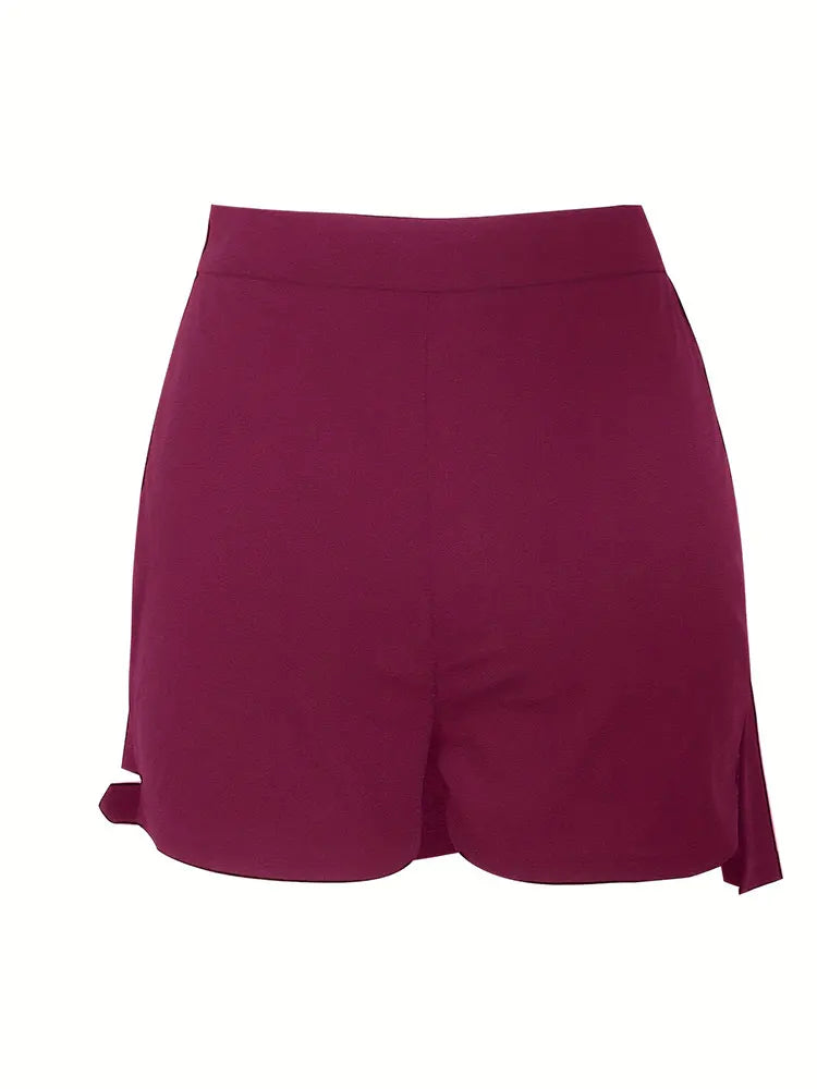 New Plus Size Metal Button Irregular Skirt Pants Sexy Thigh Strap Solid Mini Culottes Fashion Versatile Women's Clothing Bottoms
