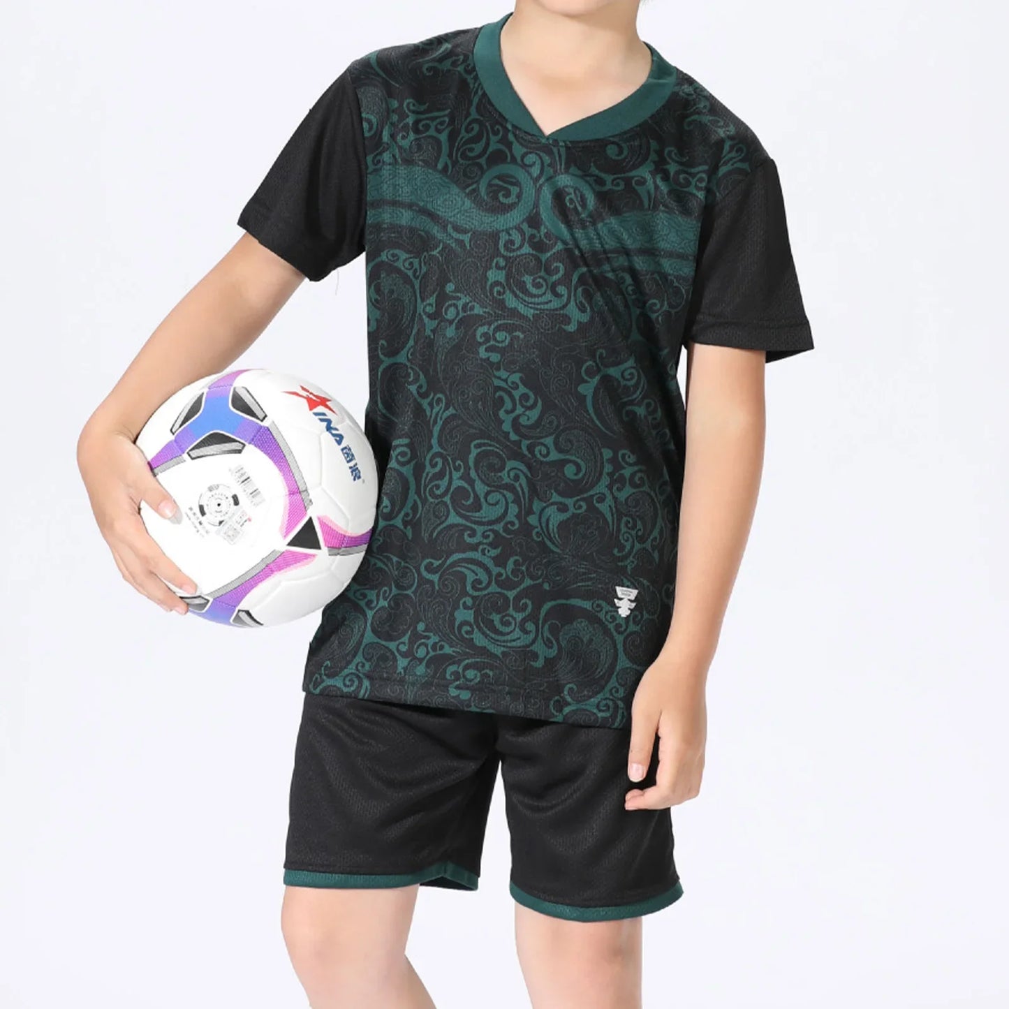 2 Pcs Summer Children's Quick-Drying Sports Set Boys Girls Soccer Training Outfit Short Sleeve Stylish Print T-shirt with Shorts