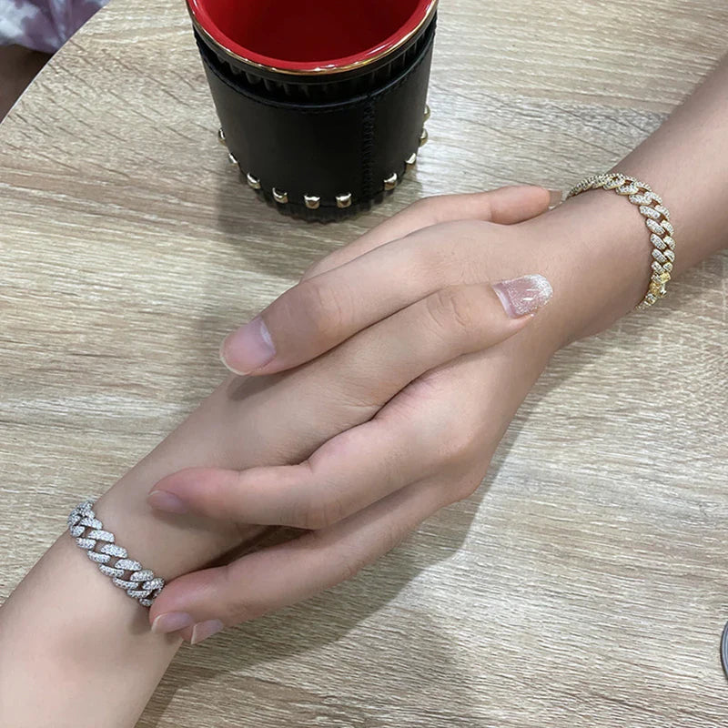 S925 Sterling Silver Plated 18K Gold Cuban Bracelet for Women Men High Carbon Zircon Diamond Bracelets Hip Hop Link Chain