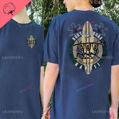 Hawaiian Traditions North Shore Hawaii Surfing Men Women White High Qulaty Cotton T-shirt Comfortable Beach-style Surf Tee Tops