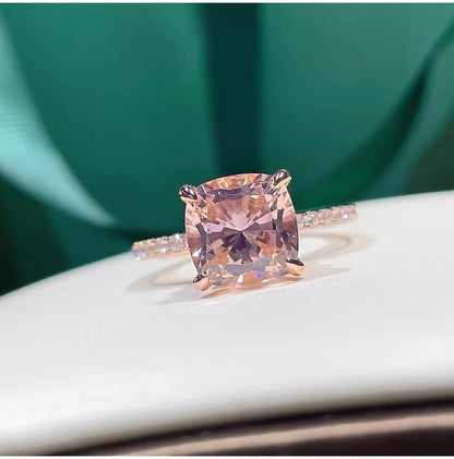 4-carat Morganite 925 sterling silver ring, light luxury, niche, exquisite, high-end, cool style, rose gold plated diamond ring