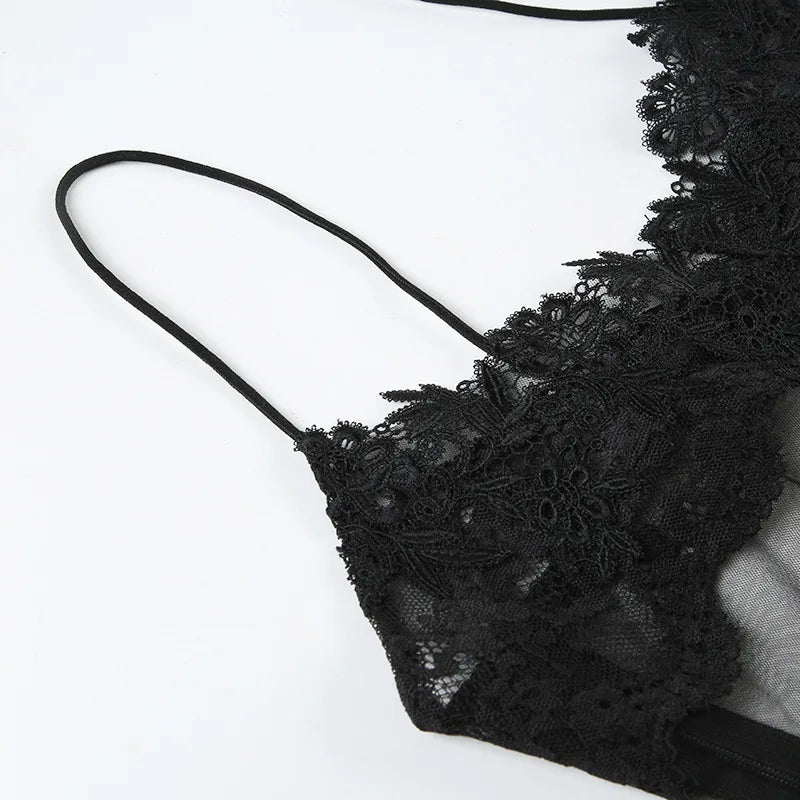 Lace Transparent Mini Dress Sexy Women Wrapping Spaghetti Embroidery Flower Sheath Nightwear Club Mesh Wave Fantacy