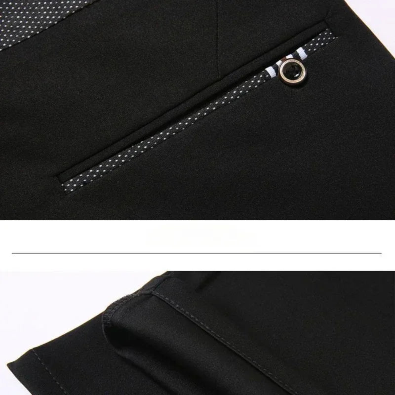 Spring and Autumn Men's Suit Pants Elastic Stretch Dress Pants Slim Male Casual Trousers Straight Leg Formal Black Blue
