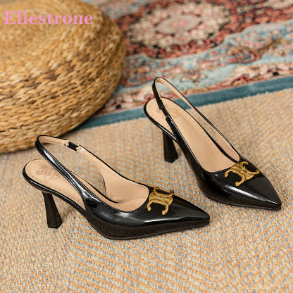 2025 Clássico de Verão Sandálias Pretas Femininas Moda Salto Agulha Alto de 9cm Sapatos de Festa Femininos Tamanhos Grandes e Pequenos 33 43 47