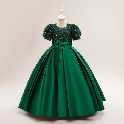 Christmas Sequin Bridesmaid Girl Dresses Elegant Bow Wedding Party Princess Prom Kids Dress For Girls Birthday Evening Costumes