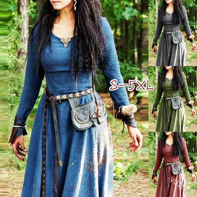 Dress Women Long Sleeve Maxi Robe Vintage Fairy Elven Dress Renaissance Celtic Viking Gothic Cosplay Costumes