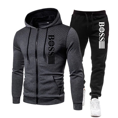 2026 New Men's zippered hoodie + Casual Pants Set for Autumn and Winter fashion Fitness and Warm sportswear Two-piece set