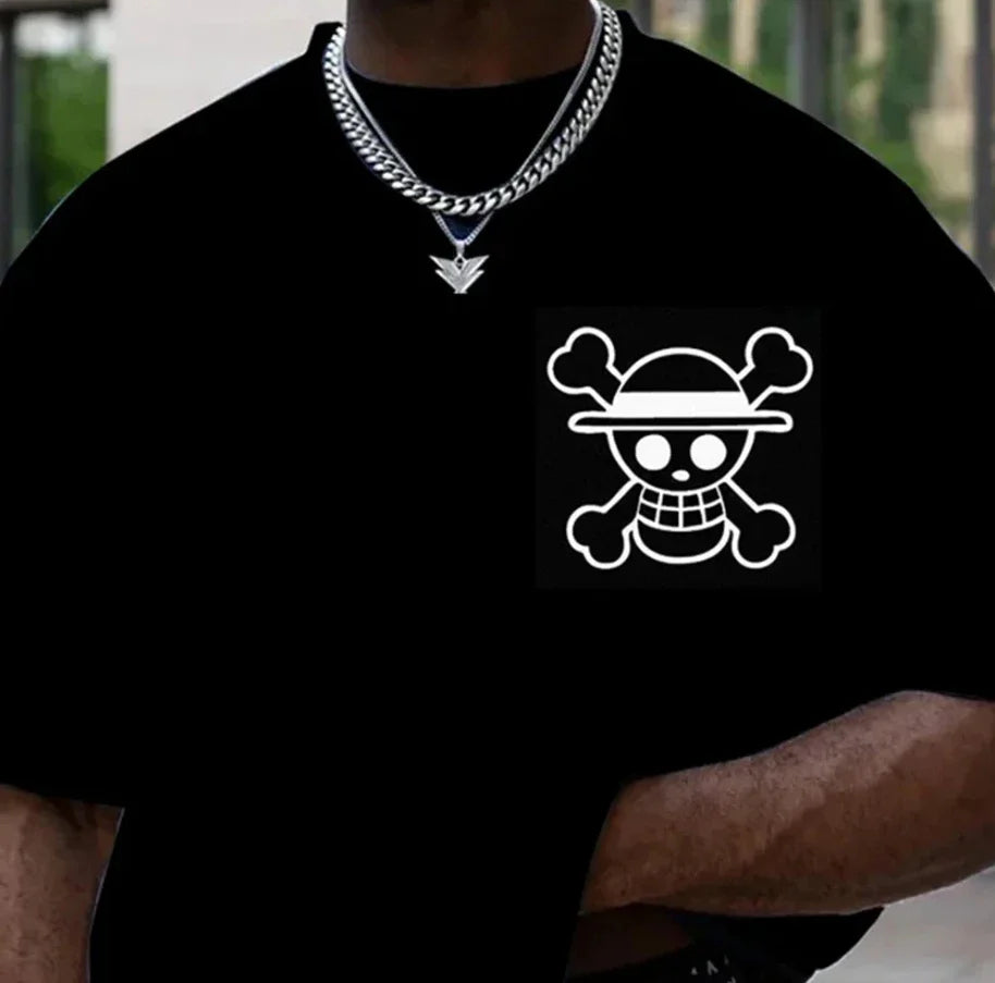 The Latest ONE PIECE Japanese-style Animation Loose Large-size Retro Heavy Cotton Couple Crew Neck Short-sleeved T-shirt