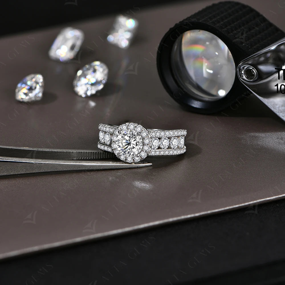 Round Cut 1.0CT Moissanite Ring 6.5mm VVS1 Diamond for Women S925 Silver Engagement Bride Jewelry Gift With Certificate