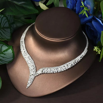 Conjunto de Joias Geométricas com Zircônias Cúbicas de Luxo, Colar Grande e Brincos Acessórios para Noivas e Encontros S-350