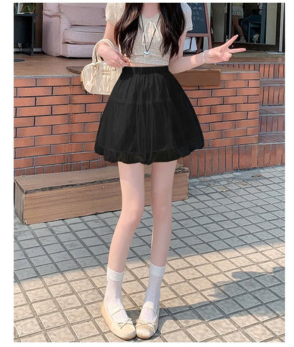 Women Summer 2026 A-Line Mini Skirt Pleated Puffy Short Skirt Korean Fashion Style Flower Bud Skirt Sweet Streetwear Y2k